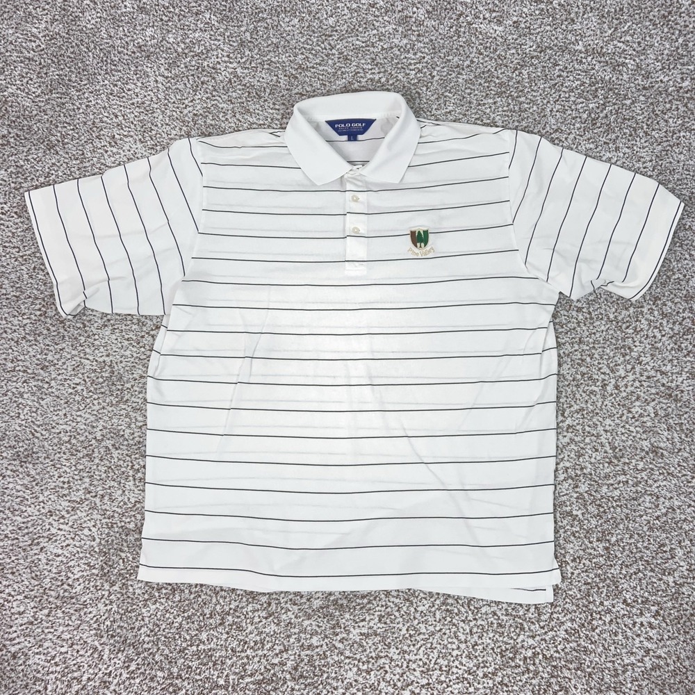 Polo Golf Ralph Lauren Polo Shirt Mens Large White Stripe Pine Valley Golf Top‎